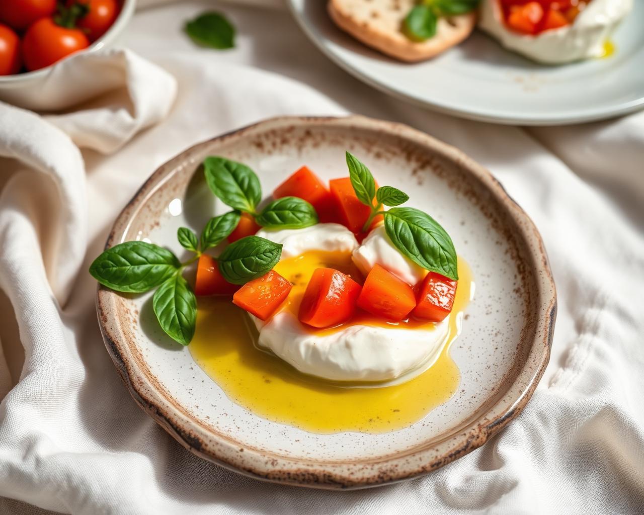 Burrata met tomaat en basilicum